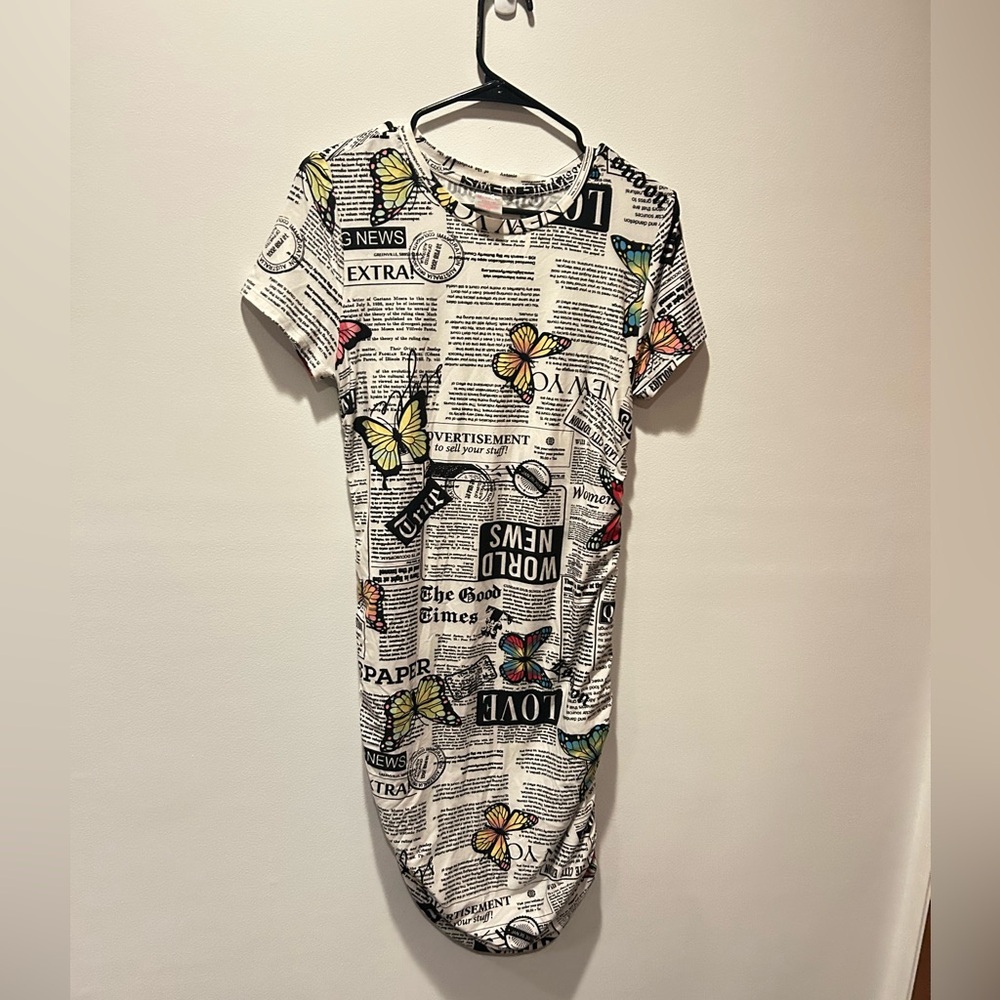 No Boundaries Colorful Butterfly Newspaper Print Midi Dress